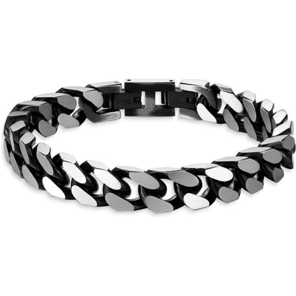 Bracelets for Men-Stainless Steel Fold Over Clasp Cuban Chain Mens Bracelet - Picture 1 of 6